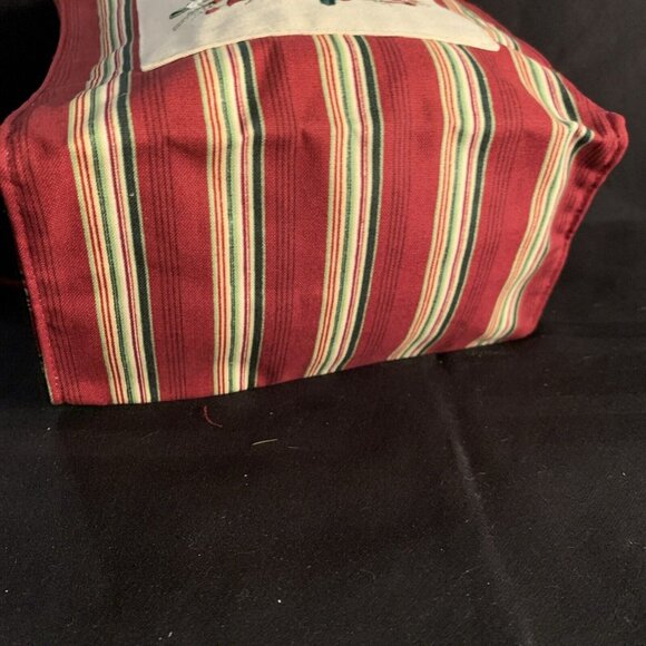 2005 Longaberger Embroidered Holiday Tote Bag Stripe Fabric 9" x 8" x 4.5" NWT - Picture 6 of 12